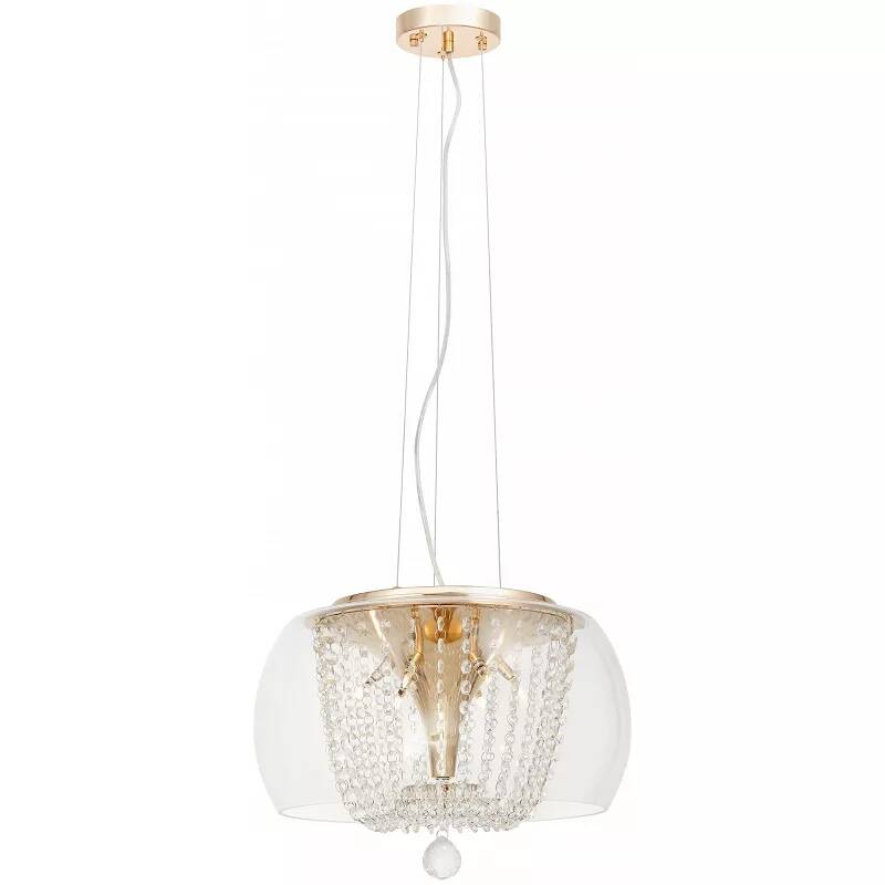 Lampe suspension LED en cristal et métal doré Ø40