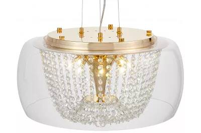 Lampe suspension en cristal et métal doré Ø50