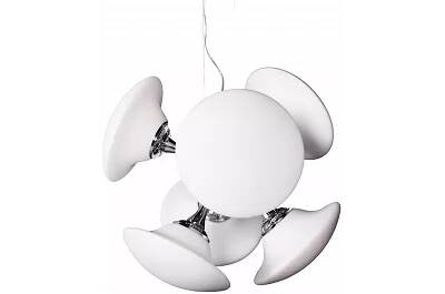Lampe suspension en verre blanc et métal chromé Ø50