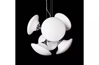 Lampe suspension en verre blanc et métal chromé Ø50