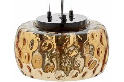 Lampe suspension LED en cristal ambre et métal chromé Ø30