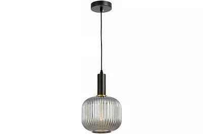 Lampe suspension en verre gris fumé et métal noir et doré Ø20