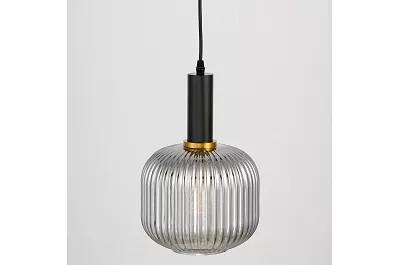 Lampe suspension en verre gris fumé et métal noir et doré Ø20