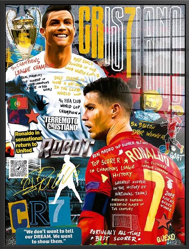Tableau acrylique Cristiano Ronaldo noir