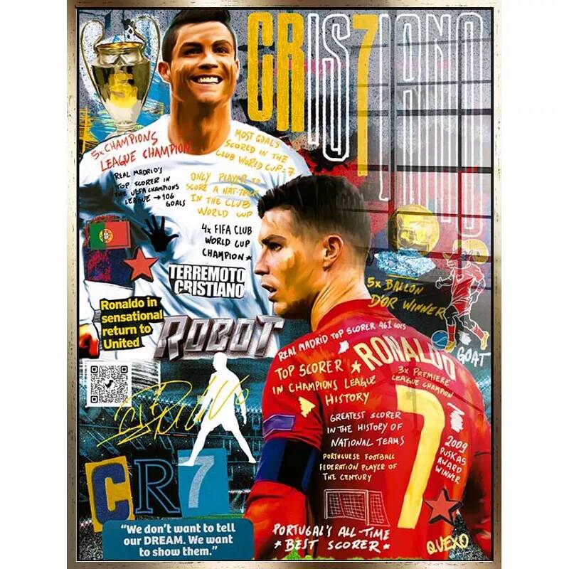 Tableau acrylique Cristiano Ronaldo doré antique