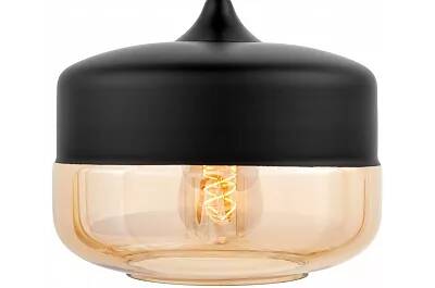 Lampe suspension en verre ambre et métal noir Ø25