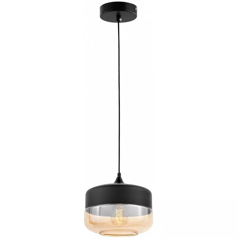 Lampe suspension en verre ambre et métal noir Ø25