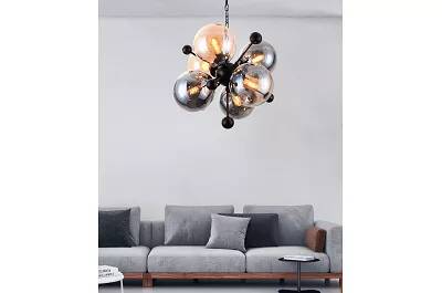 Lampe suspension en verre ambre et gris fumé et métal noir Ø60