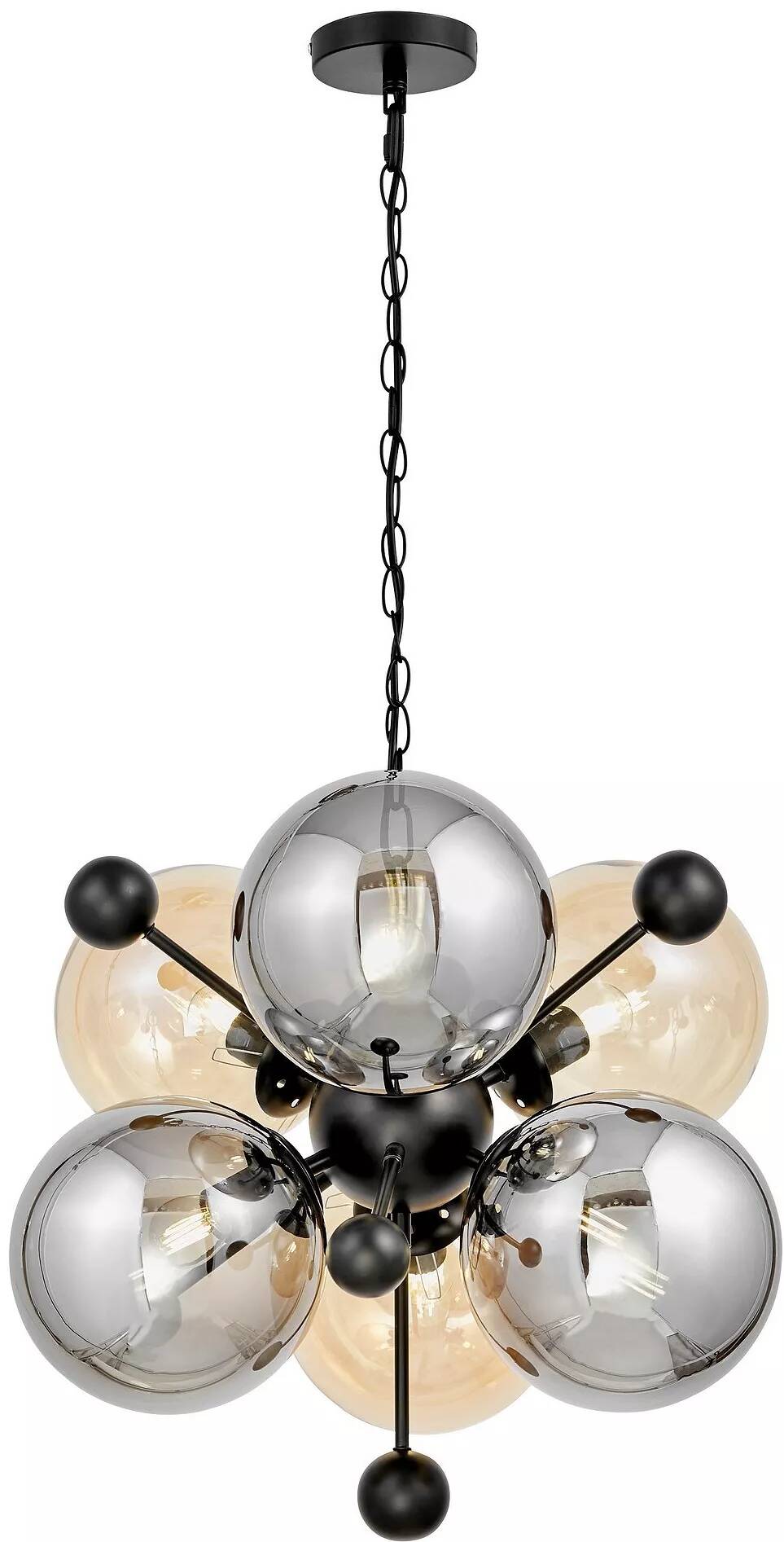 Lampe suspension en verre ambre et gris fumé et métal noir Ø60