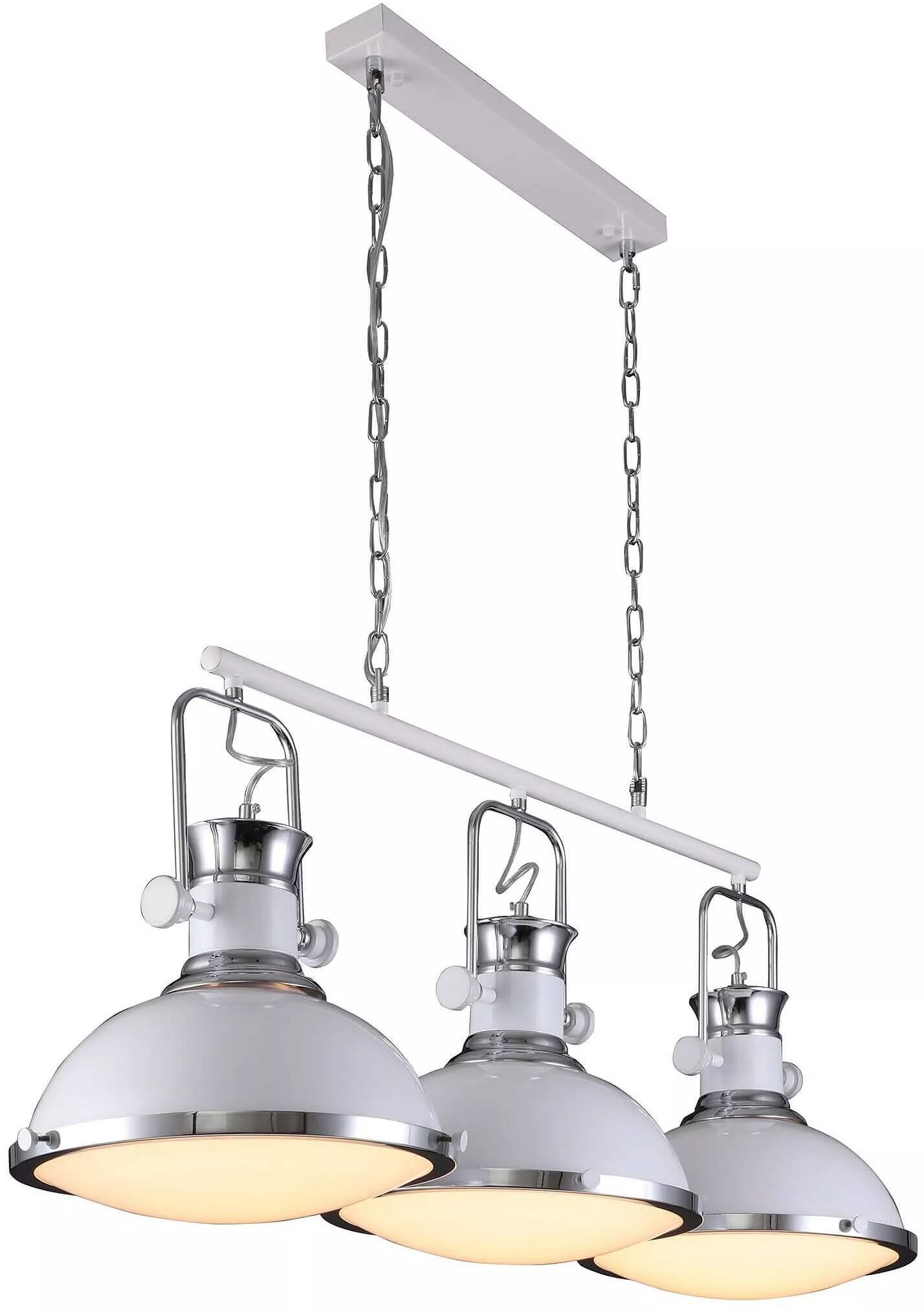 Lampe suspension en verre et métal blanc et chromé L125