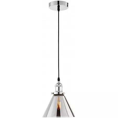 Lampe suspension en verre gris fumé et métal chromé Ø18