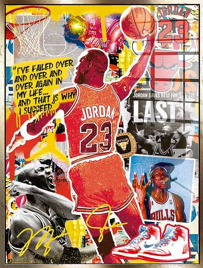 Tableau acrylique Michael Jordan doré antique