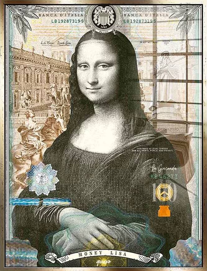 Tableau acrylique Money Lisa doré antique