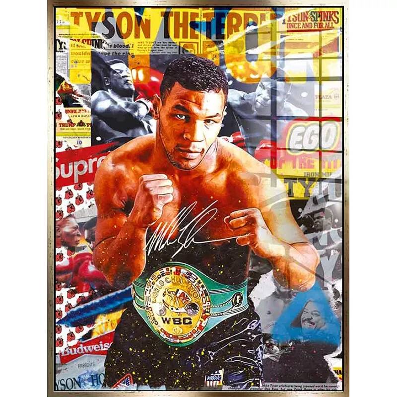 Tableau acrylique Mike Tyson Fighter doré antique