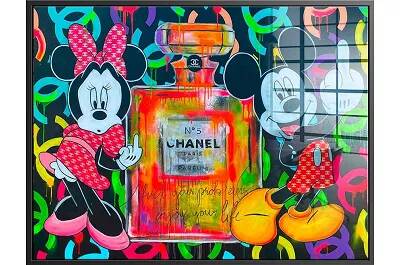 Tableau acrylique Mickey et Minnie Chanel noir