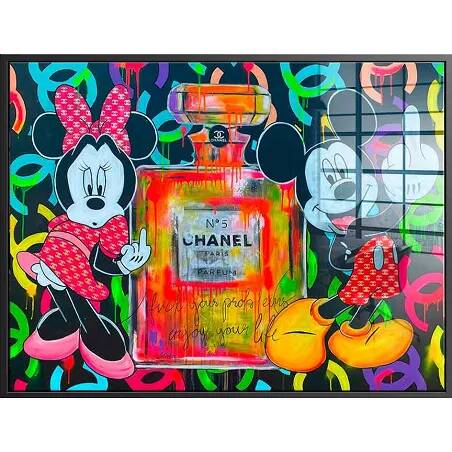 Tableau acrylique Mickey et Minnie Chanel noir