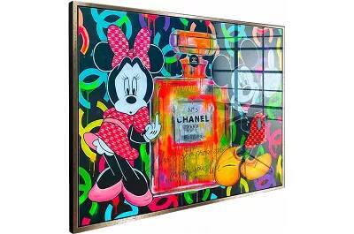 Tableau acrylique Mickey et Minnie Chanel doré antique