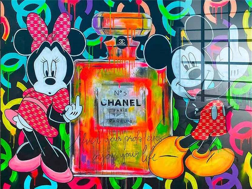 Tableau acrylique Mickey et Minnie Chanel