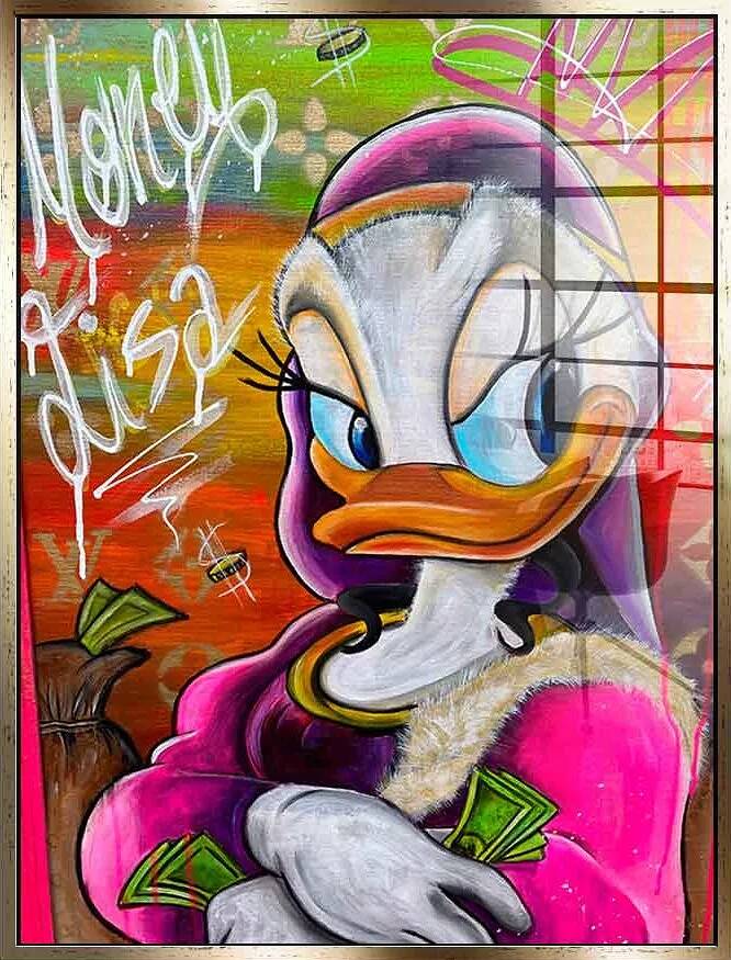 Tableau acrylique Money Lisa Duck doré antique