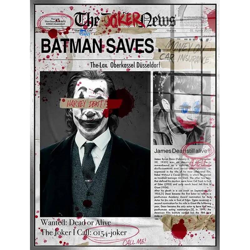 Tableau acrylique Joker News argent antique
