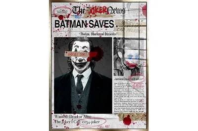 Tableau acrylique Joker News doré antique