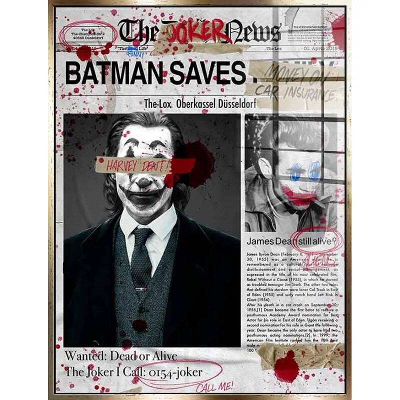 Tableau acrylique Joker News doré antique