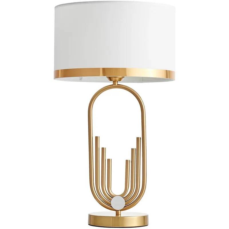 Lampe de table en tissu blanc et métal doré H56