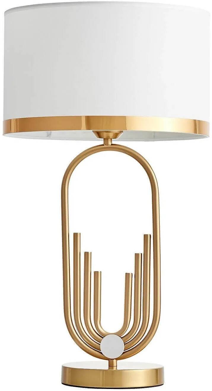 Lampe de table en tissu blanc et métal doré