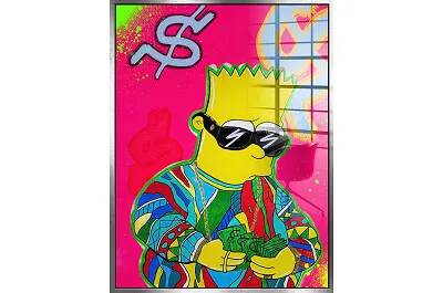 Tableau acrylique Bart Simpson Dollars argent antique