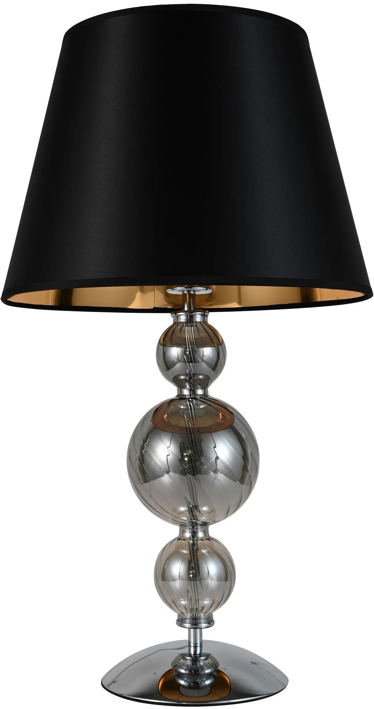 Lampe de table en tissu noir et doré et métal chromé