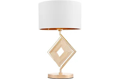 15209 - 166909 - Lampe de table en tissu blanc et doré et métal doré H51