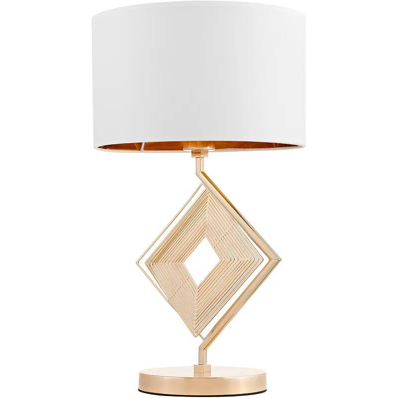 Lampe de table en tissu blanc et doré et métal doré H51