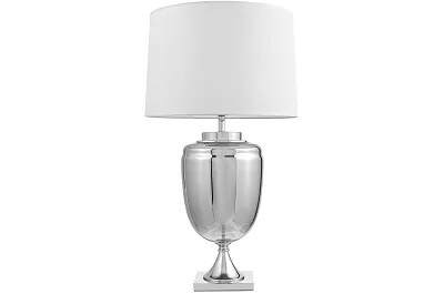 15216 - 166954 - Lampe de table en tissu blanc et métal chromé H80