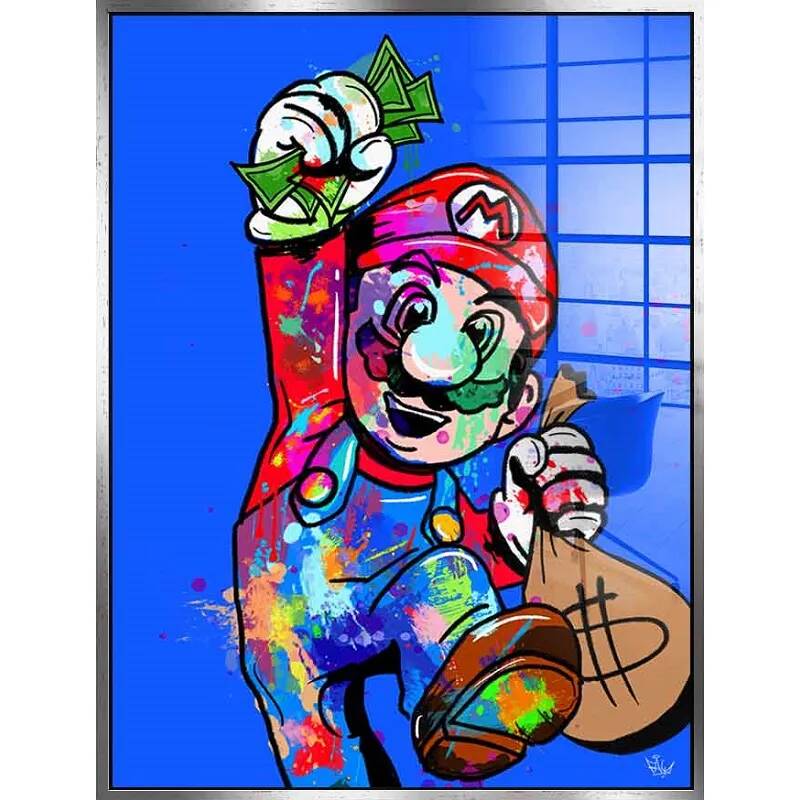 Tableau acrylique Super Mario argent antique