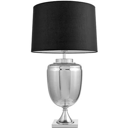 Lampe de table en tissu noir et métal chromé H80
