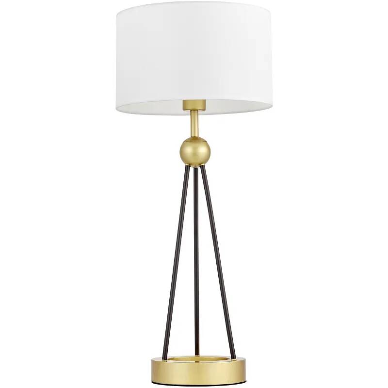 Lampe de table en tissu blanc et métal noir et doré H70