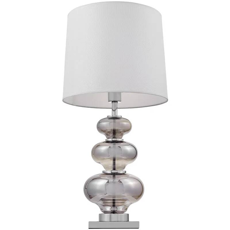 Lampe de table en tissu blanc et verre argenté H71