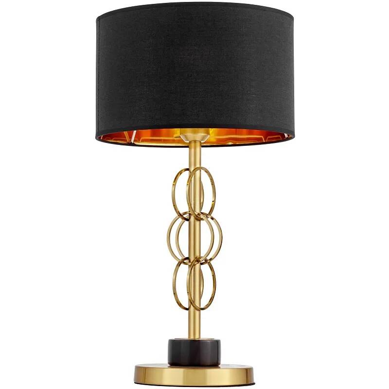 Lampe de table en tissu noir et doré et métal doré H56