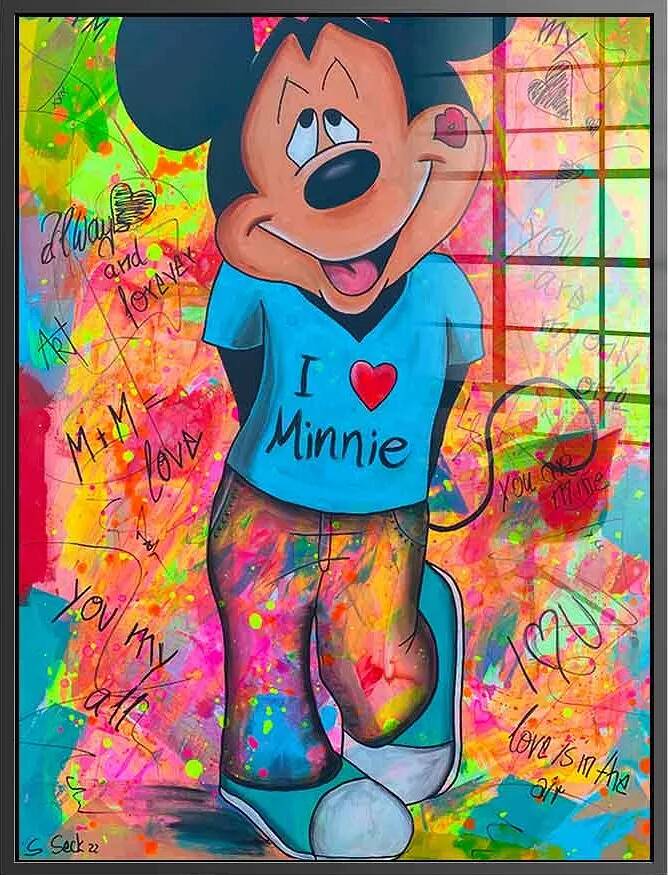 Tableau acrylique Mickey Loves Minnie noir