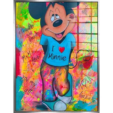 Tableau acrylique Mickey Loves Minnie argent antique