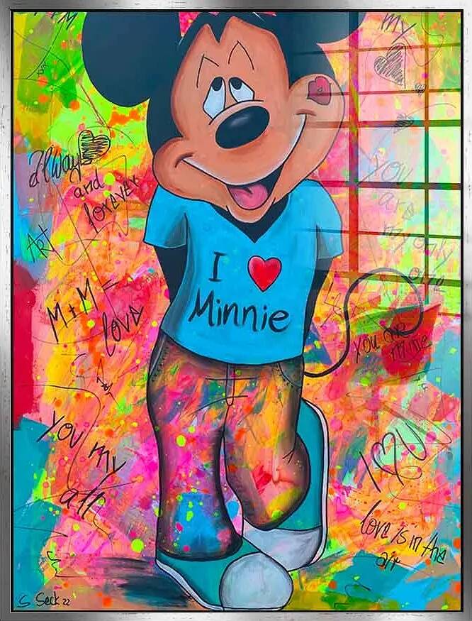 Tableau acrylique Mickey Loves Minnie argent antique