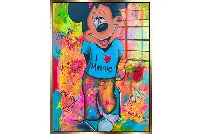 Tableau acrylique Mickey Loves Minnie doré antique