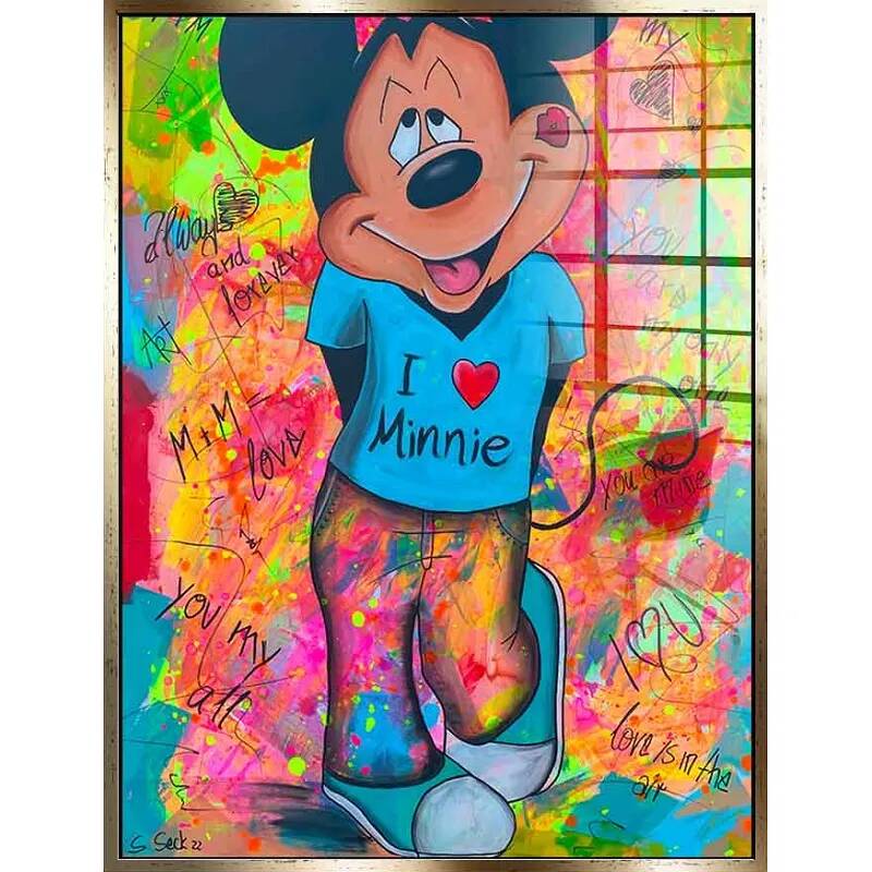 Tableau acrylique Mickey Loves Minnie doré antique