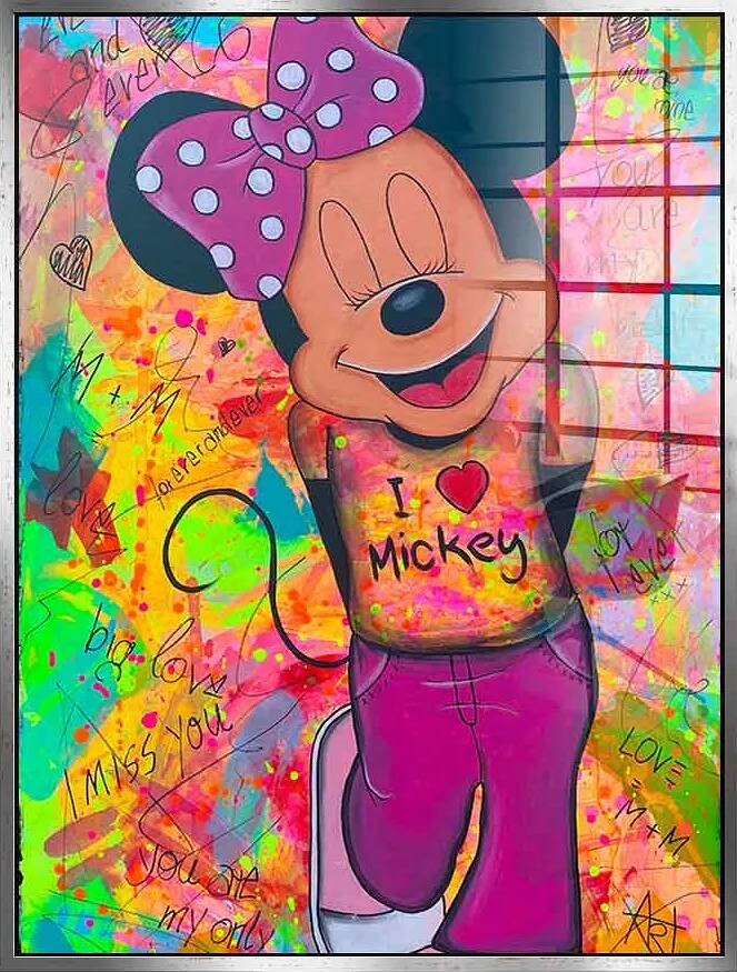 Tableau acrylique Minnie Loves Mickey argent antique
