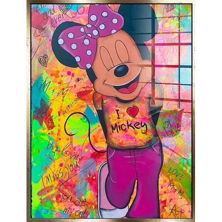 Tableau acrylique Minnie Loves Mickey doré antique