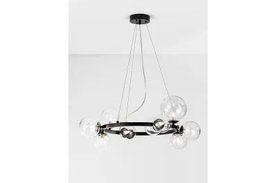 Lampe suspension à LED en verre et métal noir mat Ø65