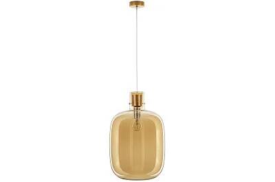 Lampe suspension à LED en verre ambre et métal doré Ø30