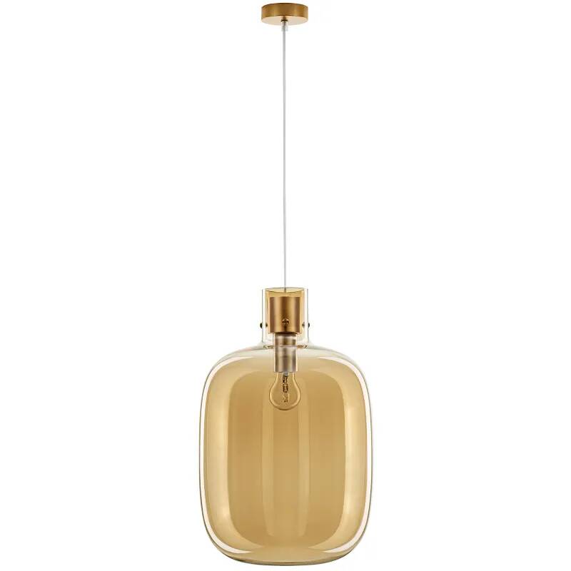 Lampe suspension à LED en verre ambre et métal doré Ø30