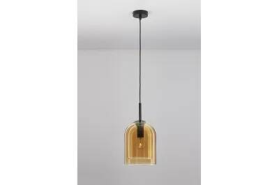 Lampe suspension à LED en verre ambre et métal noir Ø18