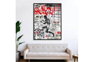Tableau acrylique Muhammad Ali Boxer noir